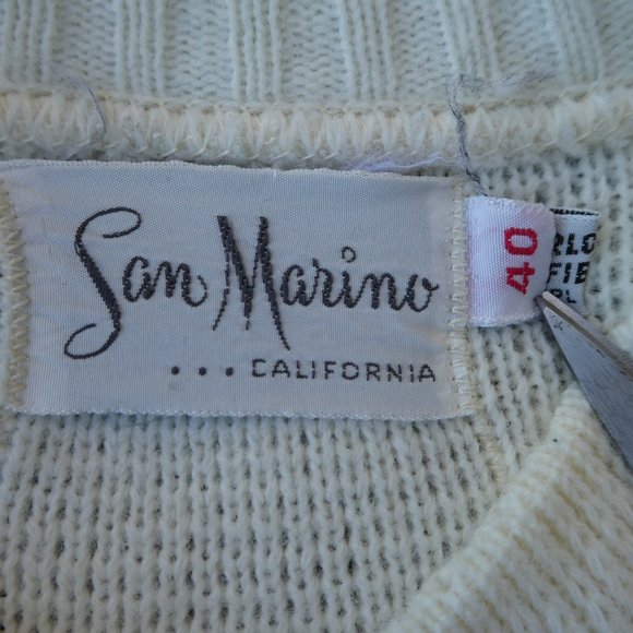 Vintage 50s Sweater Cardigan Navy White Fair Isle Antique Silver Floral Buttons - Picture 7 of 9